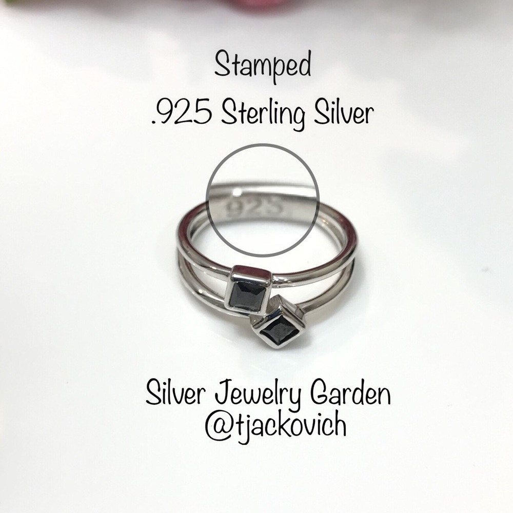 Stackable Black CZ Sterling Silver Ring - Picture 4 of 5